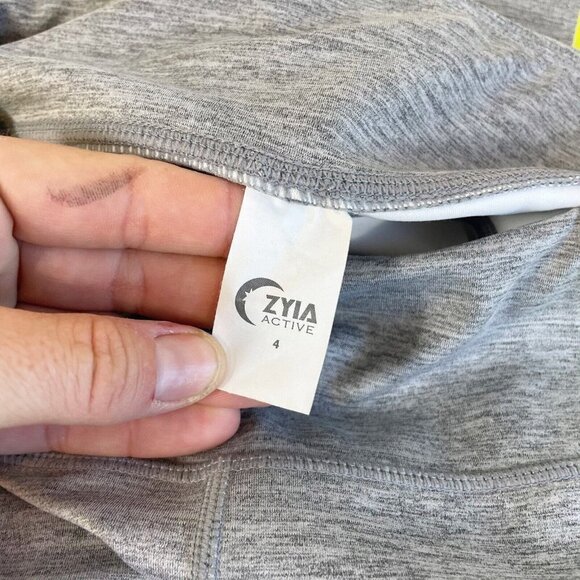 Zyia Active Womens Gym Yoga Cropped Leggings Gray 4 Mid Rise Stretch Side Stripe - Picture 4 of 12